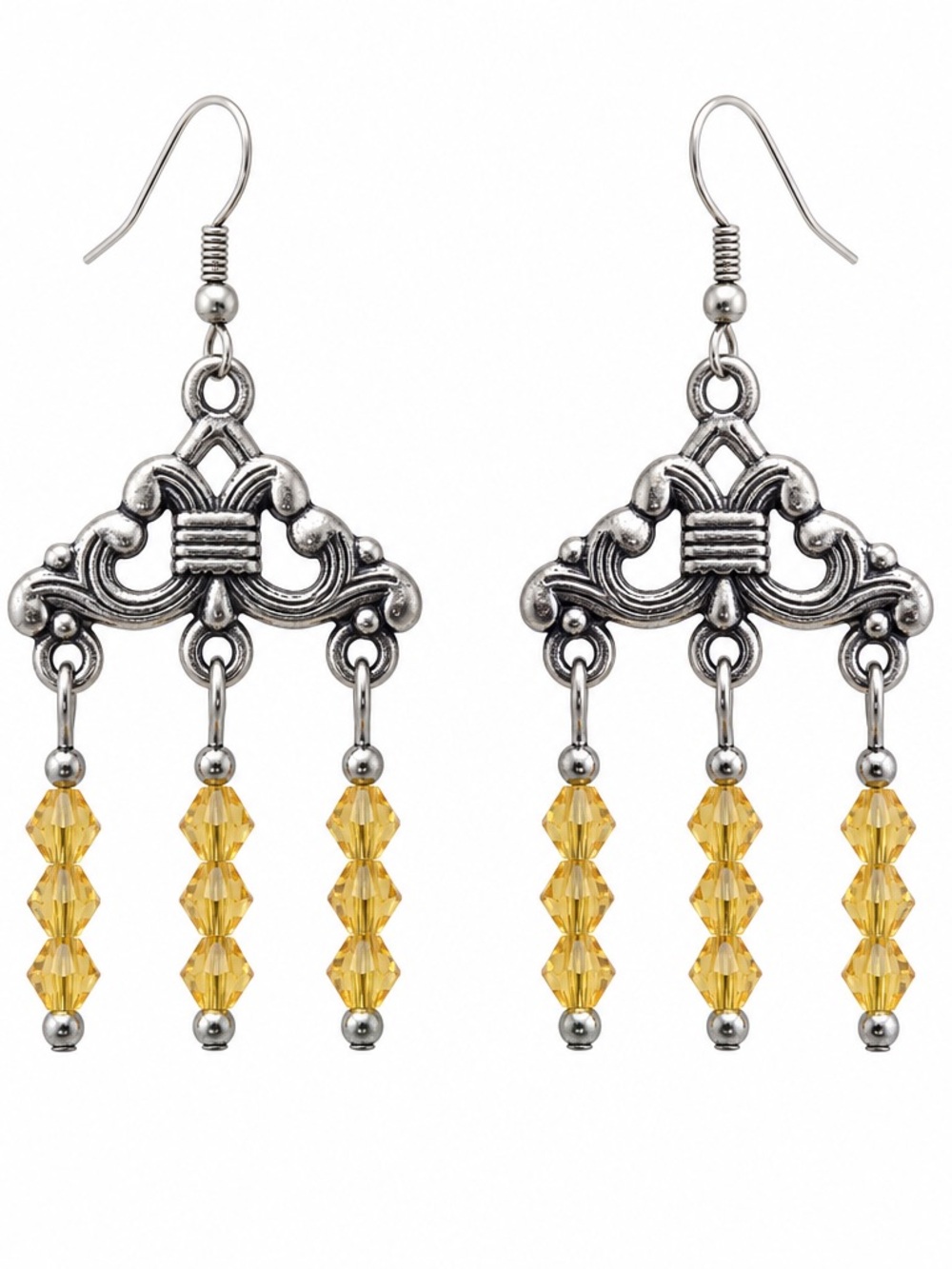 Large Golden Yellow Aurora Borealis Crystal Bead Dangle Earrings